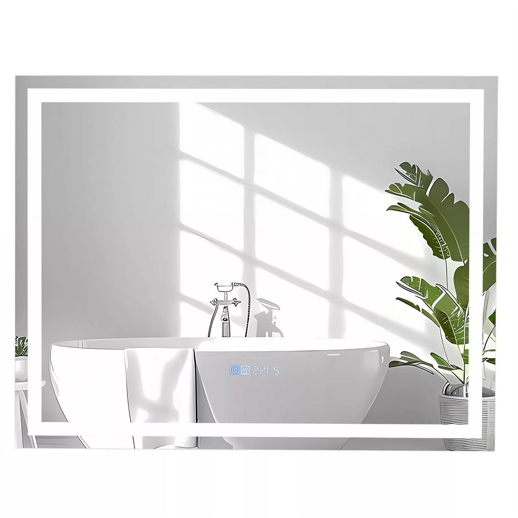 Gymax 36'' x 28'' LED Bathroom Mirror Wall Mounted Round Mirror with  3-Color Dimmable Lights