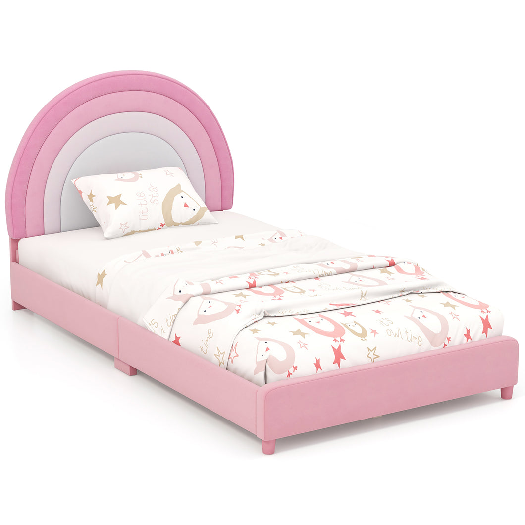 Gymax Kids Twin Platform Bed Frame Upholstered Twin Size Bed with  Wooden Slats Support Pink