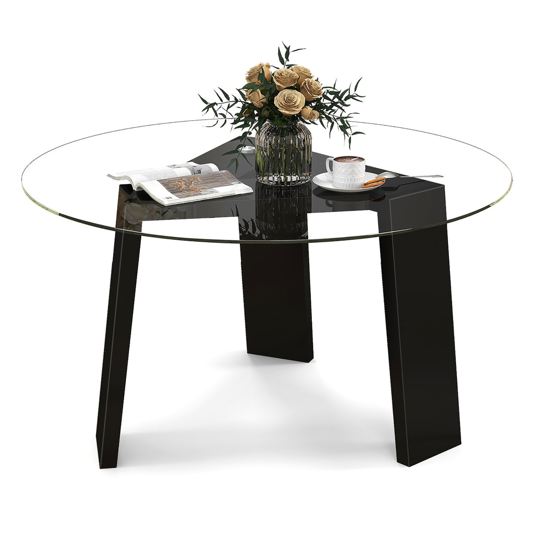 Gymax Round Coffee Table Modern Tempered Glass Top Accent Table with  Transparent Tabletop