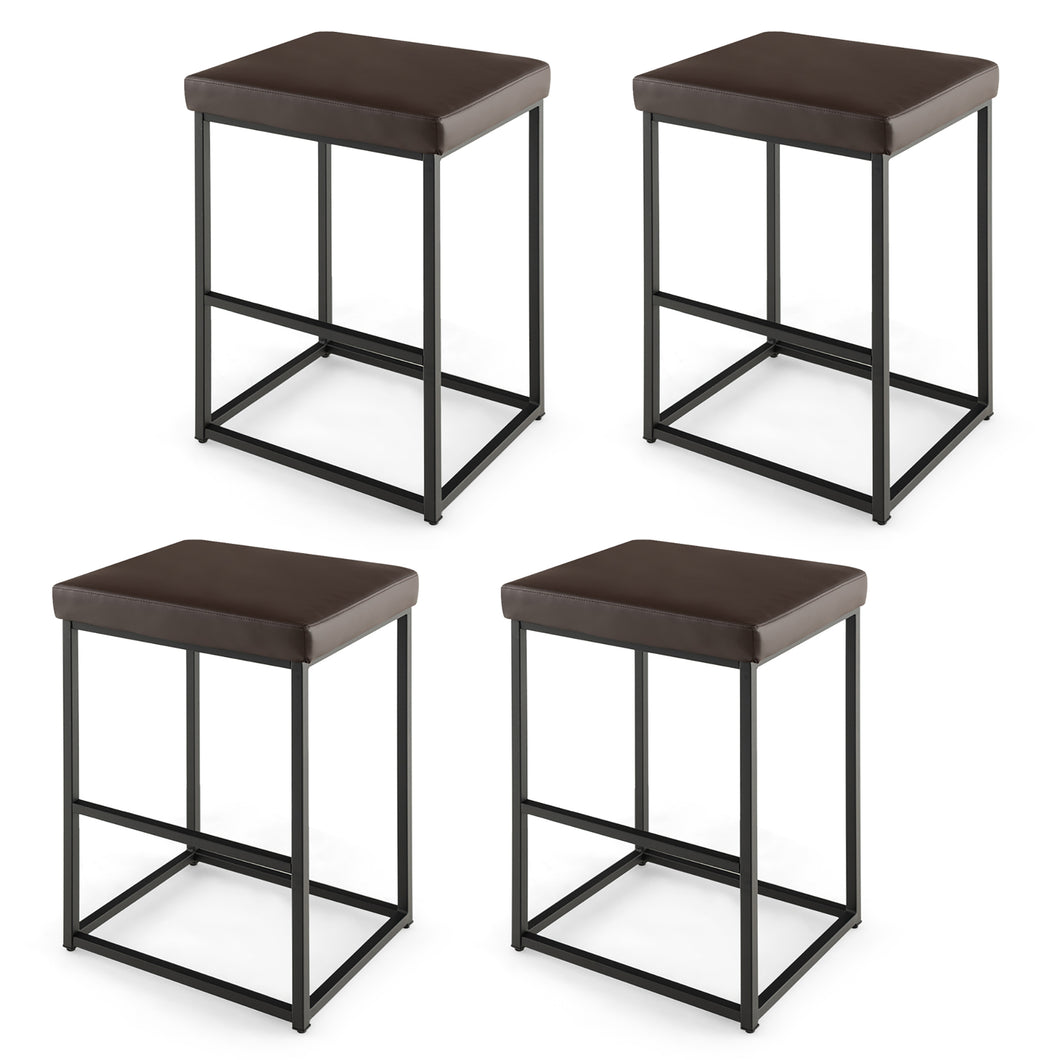 Gymax 30'' Barstools Set of 4 Upholstered Bar Height Chairs PU Leather with Footrest Brown