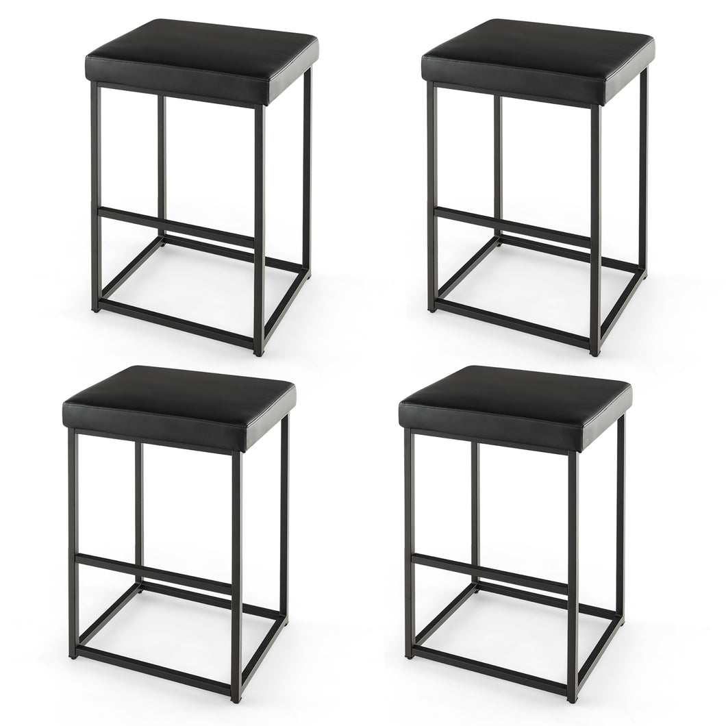 Gymax 30'' Barstools Set of 4 Upholstered Bar Height Chairs PU Leather with Footrest Black