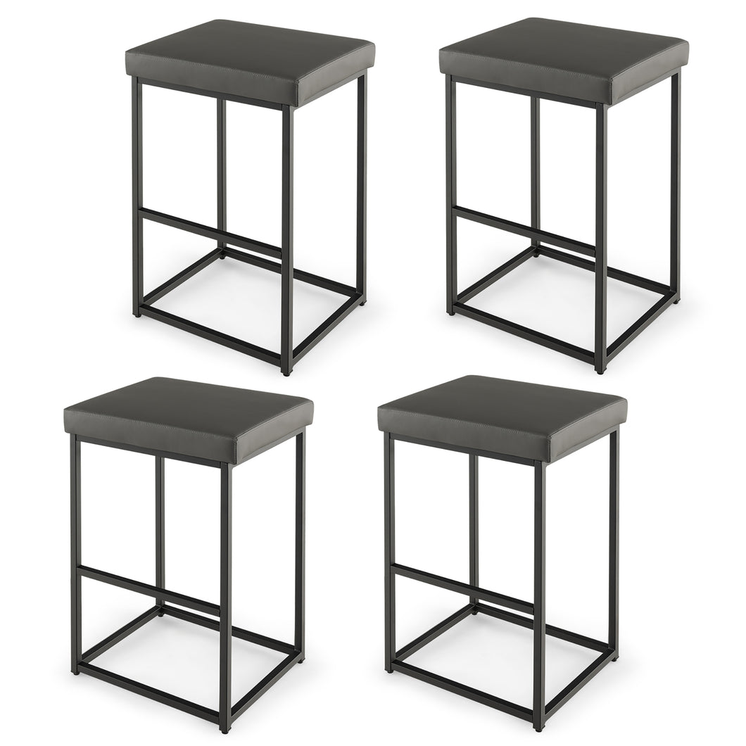 Gymax 30'' Barstools Set of 4 Upholstered Bar Height Chairs PU Leather with Footrest Grey
