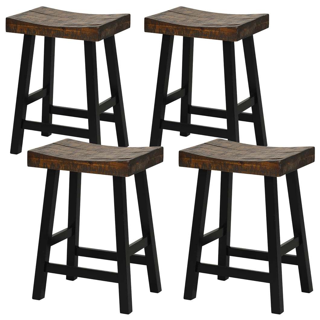 Gymax 24'' Bar Stool Set of 4 Counter Height Solid Wood Curved Saddle Seat Footrest