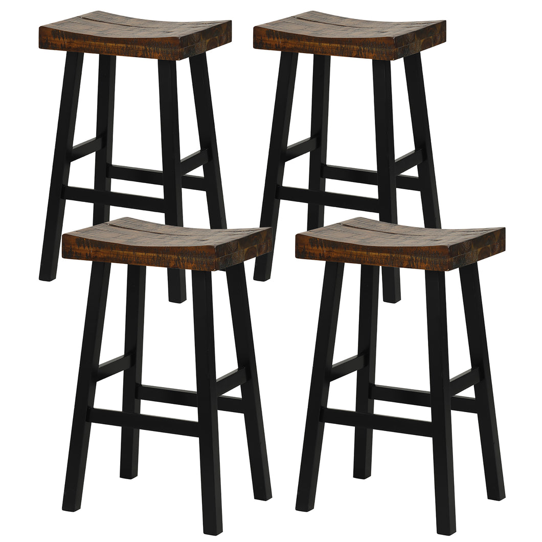 Gymax 29'' Bar Stool Set of 4 Bar Height Solid Wood Curved Saddle Seat Footrest