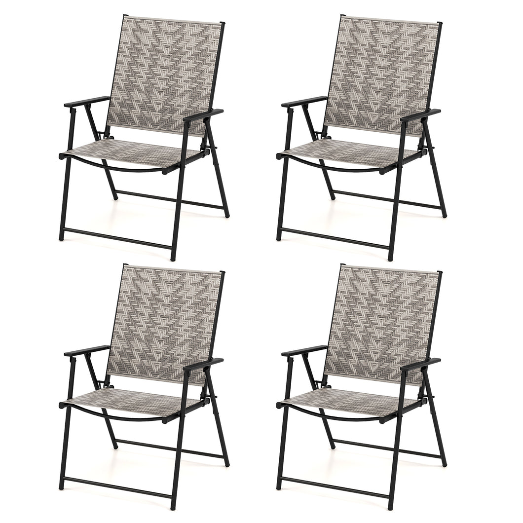 Gymax Set of 4 Folding Chairs with  Armrests Metal Frame for Garden No Assembly Patio