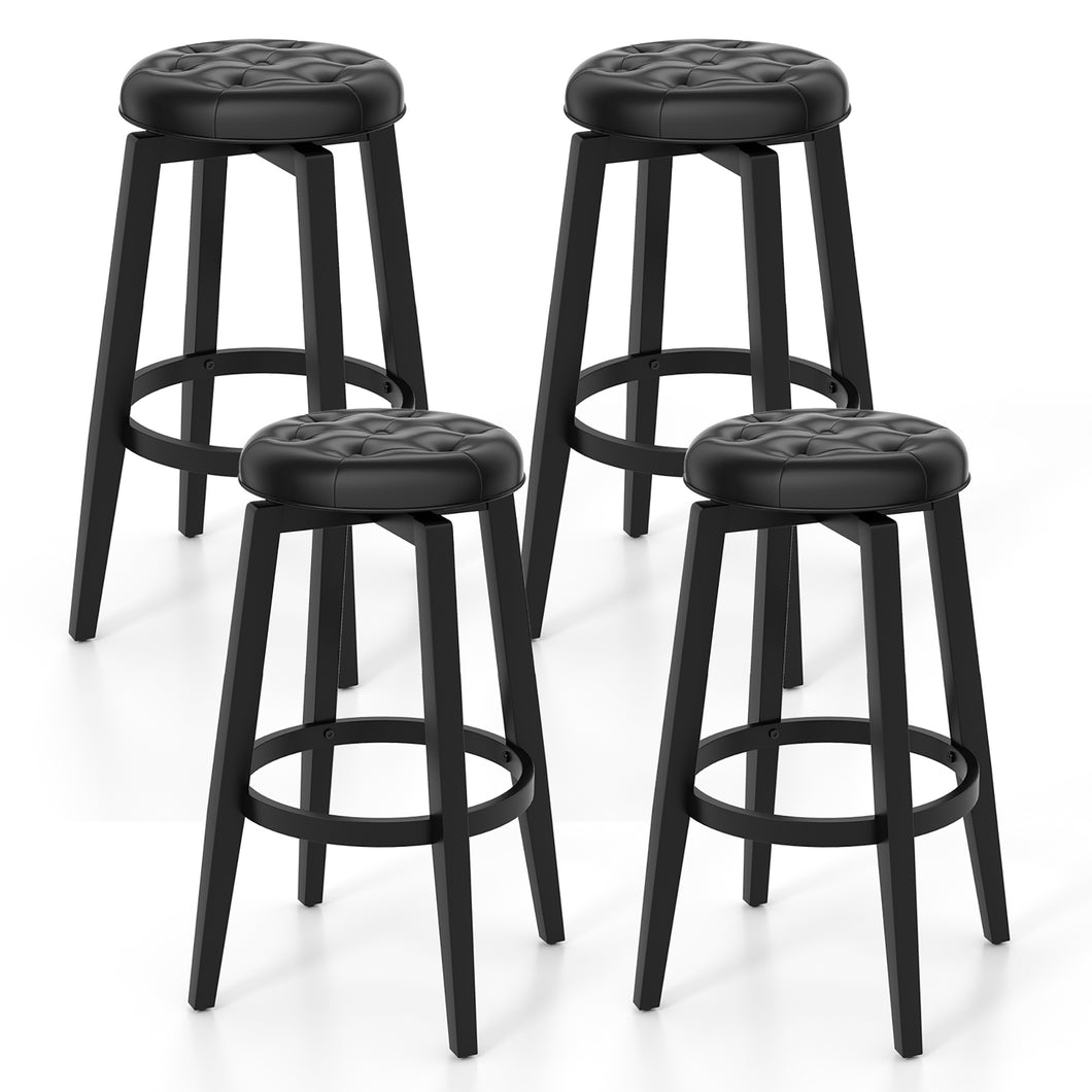 Gymax Set of 4 Swivel Bar Stools 26'' Counter Height Upholstered Seats Rubber Wood Frame Black