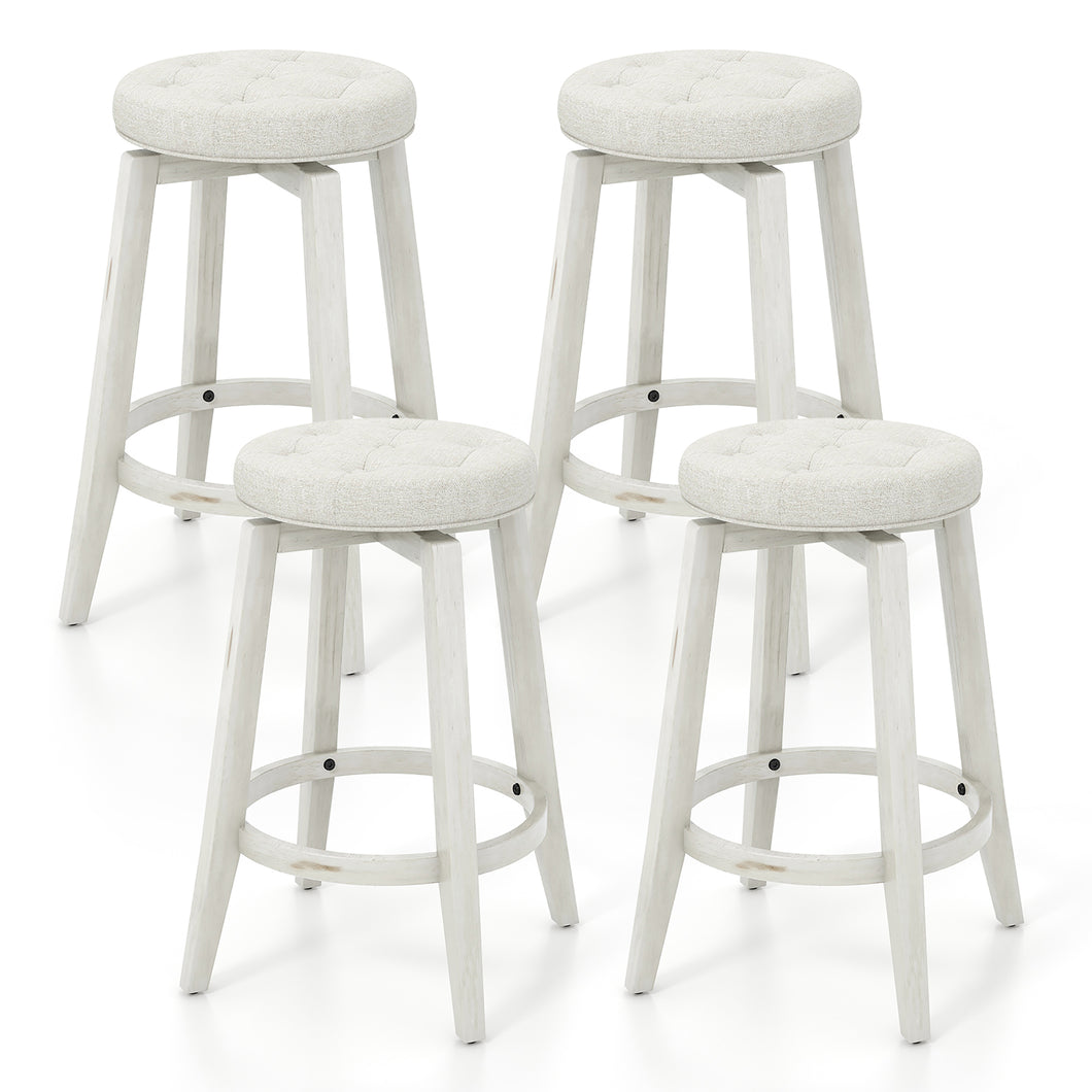 Gymax Set of 4 Swivel Bar Stools 26'' Counter Height Upholstered Seats Rubber Wood Frame Beige
