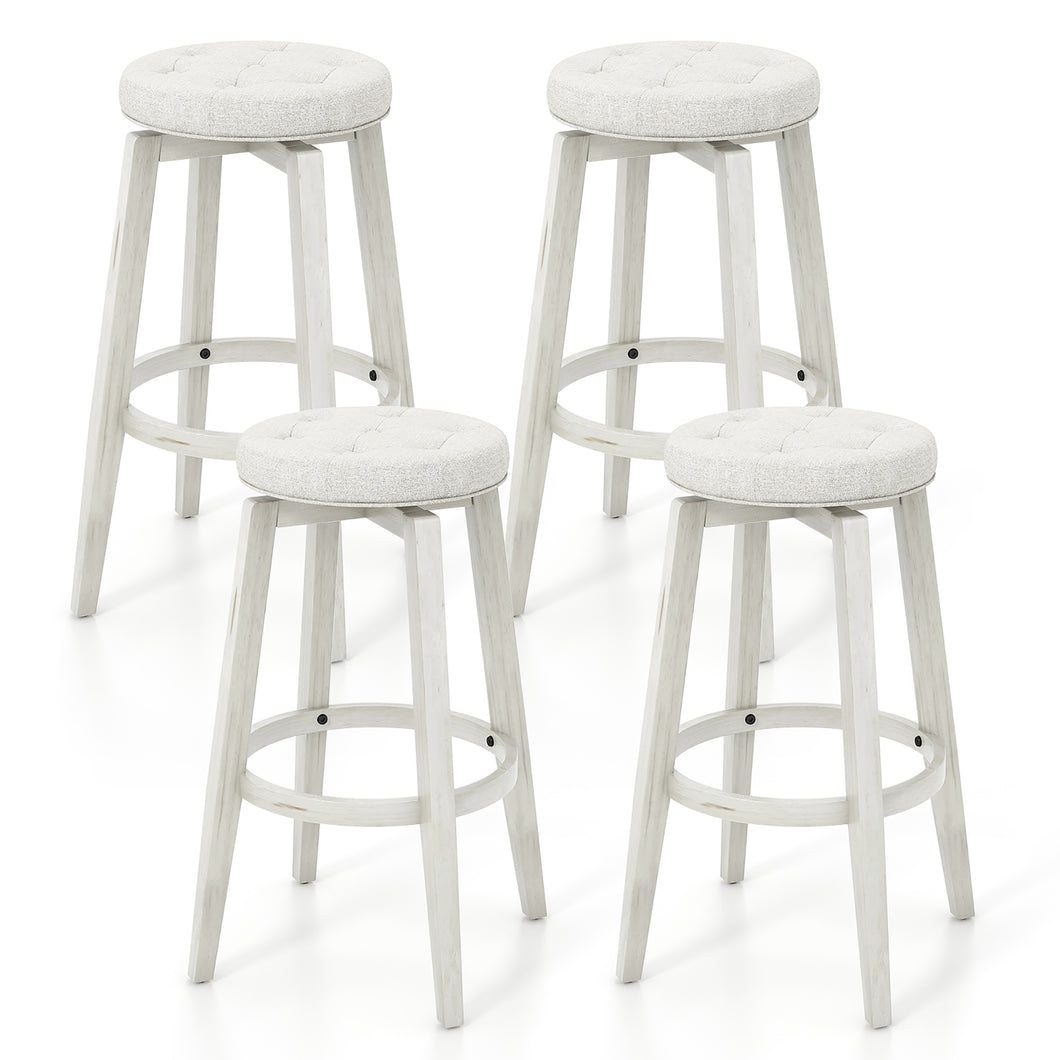 Gymax Set of 4 Swivel Bar Stools 30'' Bar Height Upholstered Seats Rubber Wood Frame Beige