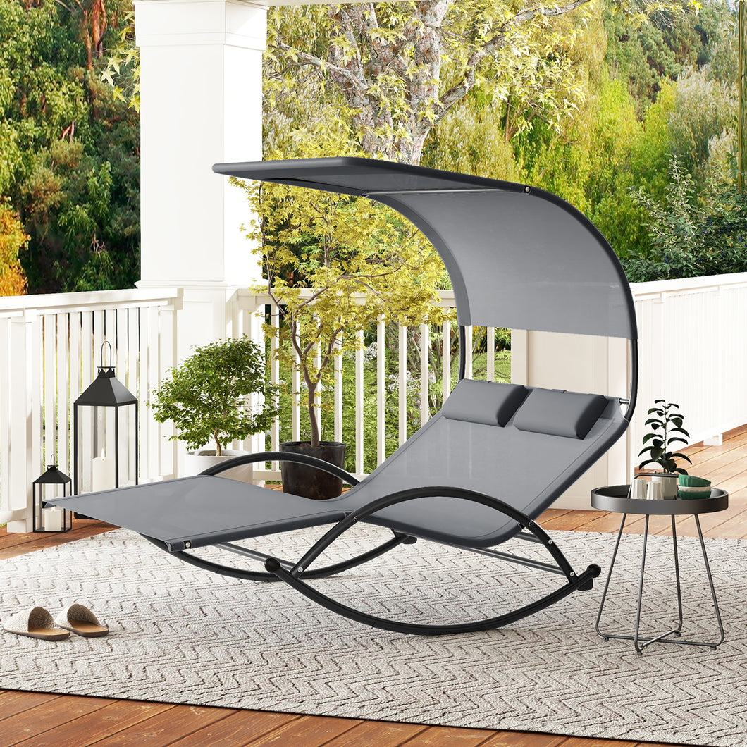 Gymax Outdoor Double Chaise Rocker Rocking Daybed Sun Lounger with  Sun Shade Canopy