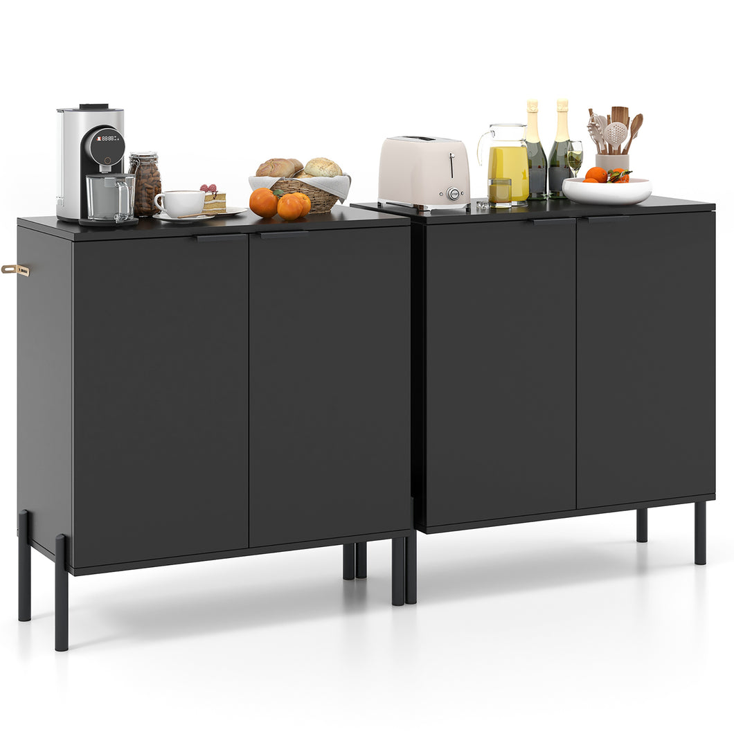 Gymax 2PCS 2-Door Buffet Cabinet Sideboard Cabinet with  Shelf Metal Legs & Anti-Tipping Kits