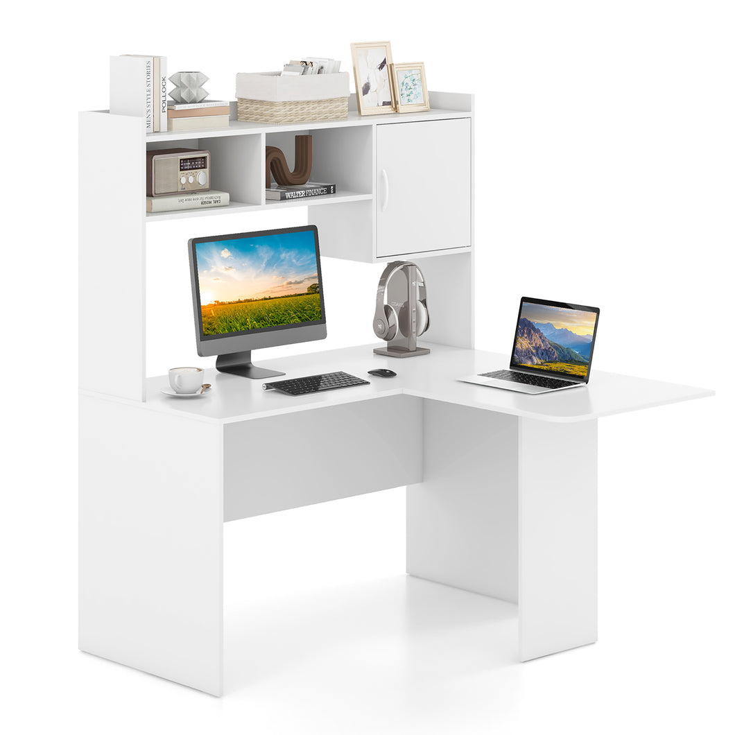 Gymax L-Shaped Desk with  Open Storage Hutch Corner Computer Desk with  Shelves & Cabinet