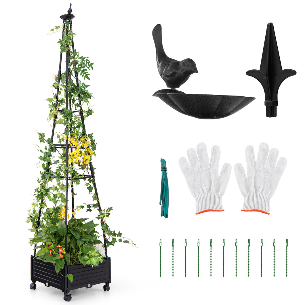 Gymax 81'' Garden Obelisk Trellis for Climbing Plants Tall Plant Support with  Wheels