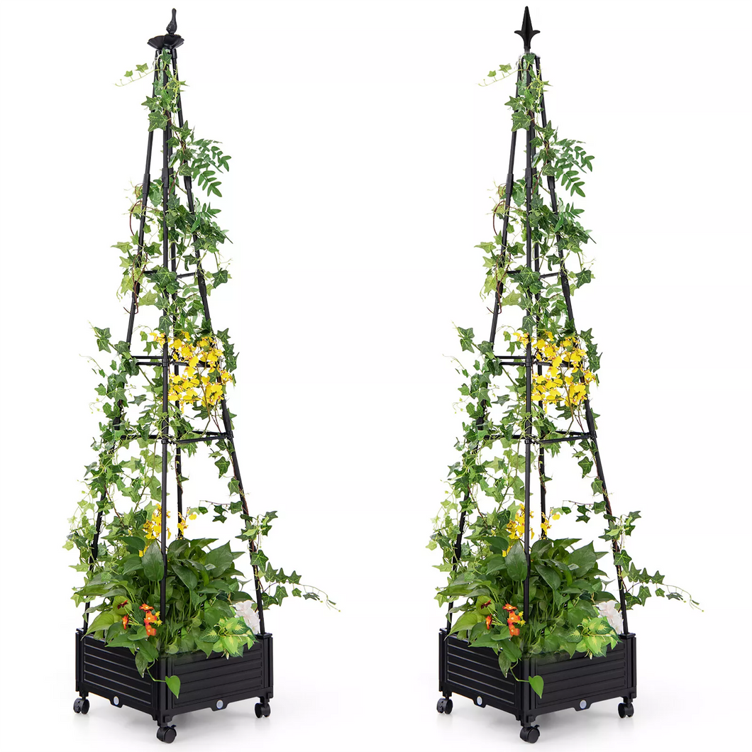 Gymax 2PCS 81'' Garden Obelisk Trellis for Climbing Plants Tall Plant Support with  Wheels