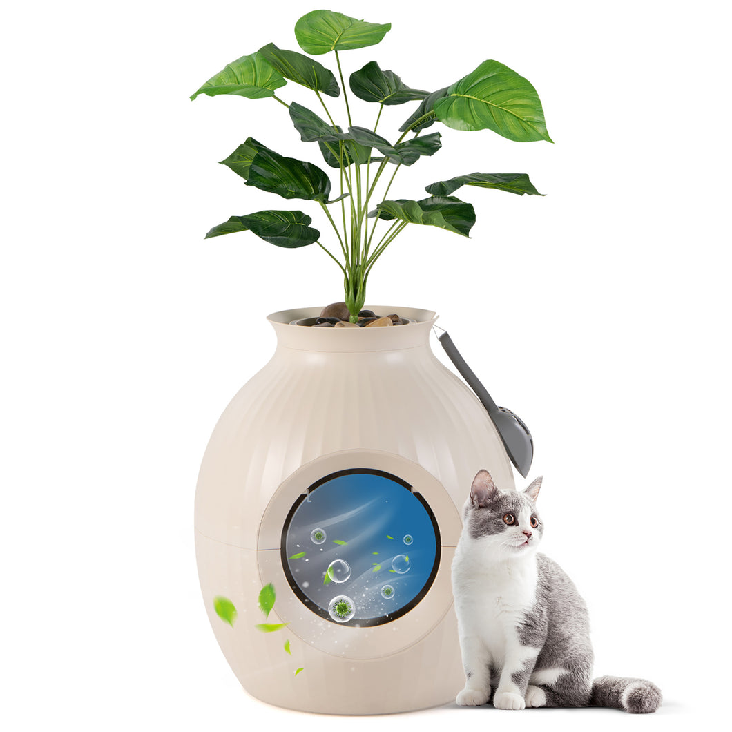 Gymax Plant Cat Litter Box with  Smart Odor Removal Hidden Cat Litter Box Furniture