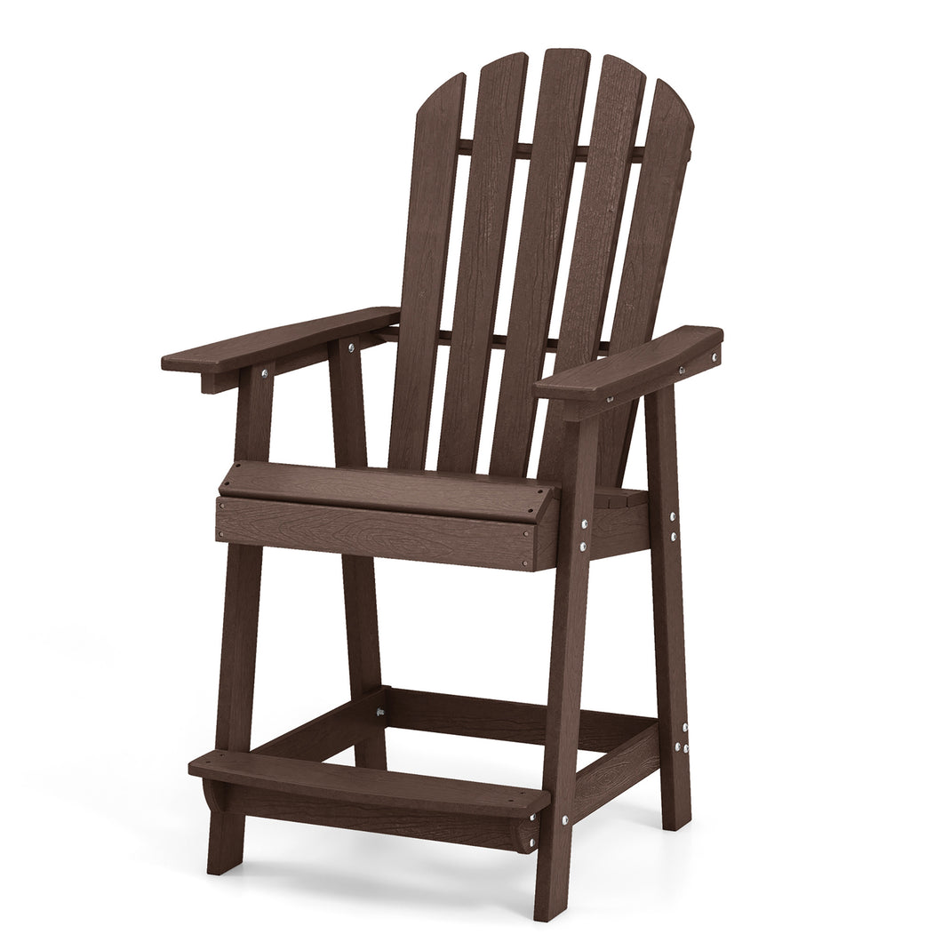 Gymax Tall Bar Stool HDPE Chair with  Armrest Footrest Home Indoor Outdoor Patio Brown