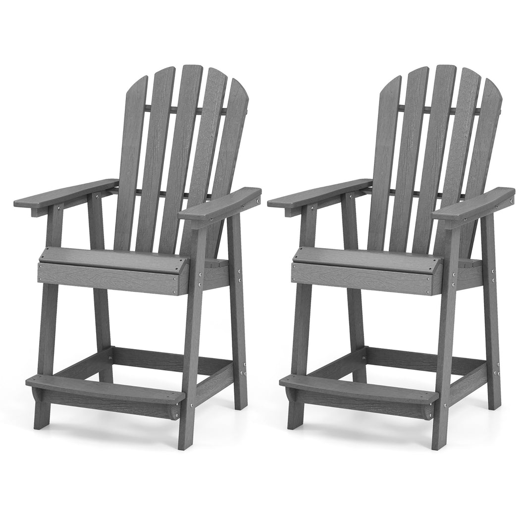 Gymax 2PCS Bar Stool HDPE Chair with  Armrest Footrest Home Indoor Outdoor Patio Gray
