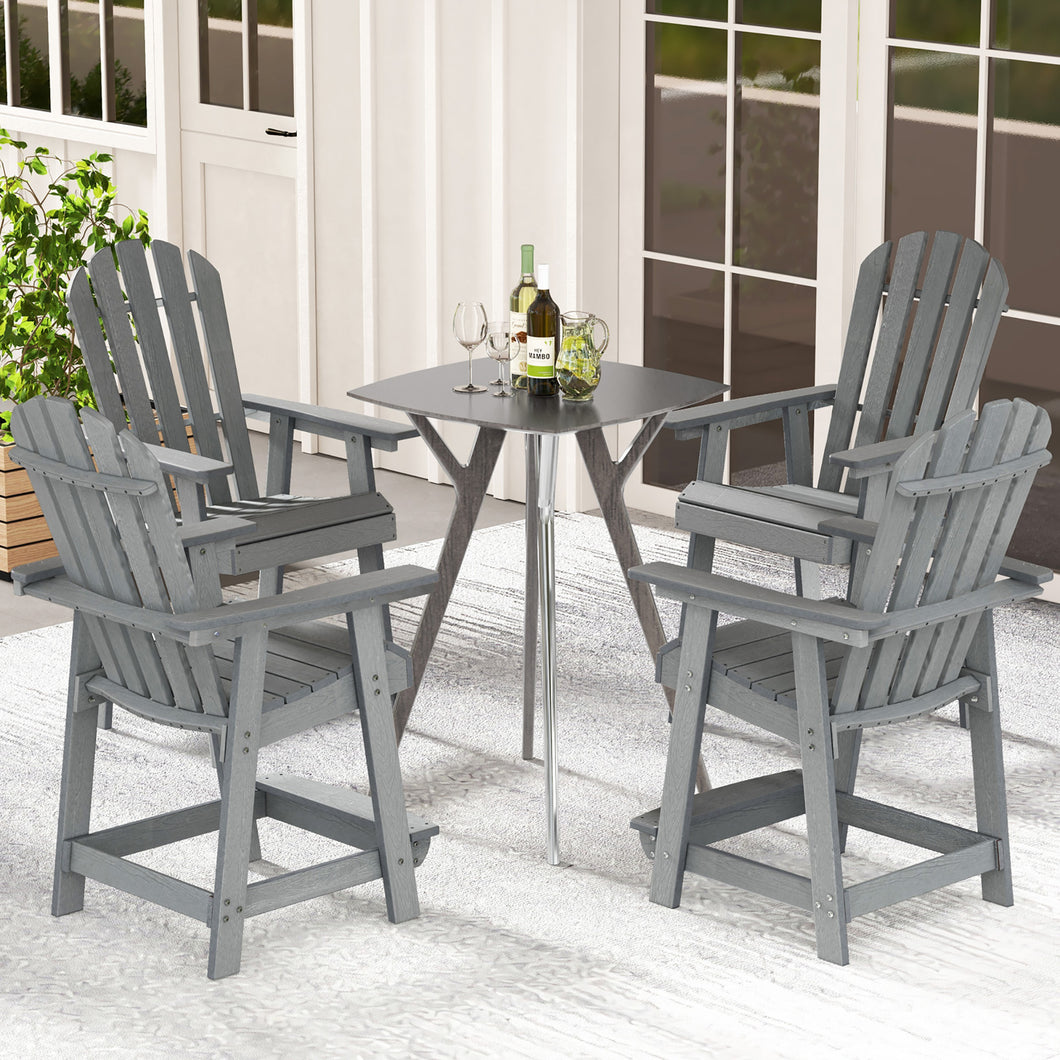 Gymax 4PCS Bar Stool HDPE Chair with  Armrest Footrest Home Indoor Outdoor Patio Gray