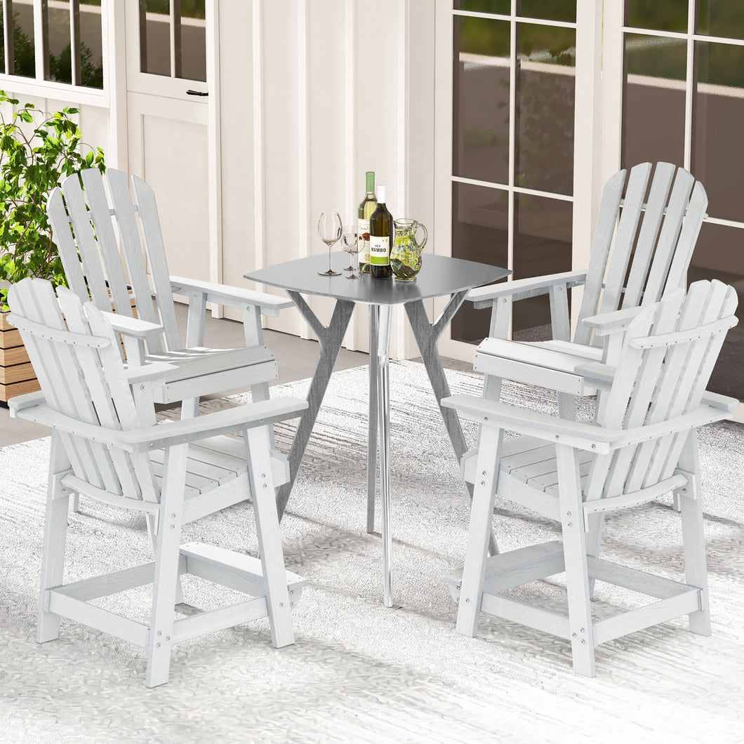Gymax 4PCS Tall Bar Stool HDPE Chair with  Armrest Footrest Home Indoor Outdoor Patio White
