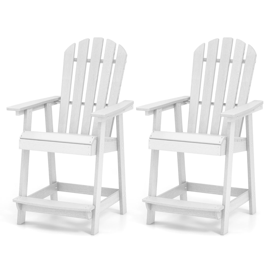 Gymax 2PCS Tall Bar Stool HDPE Chair with  Armrest Footrest Home Indoor Outdoor Patio White