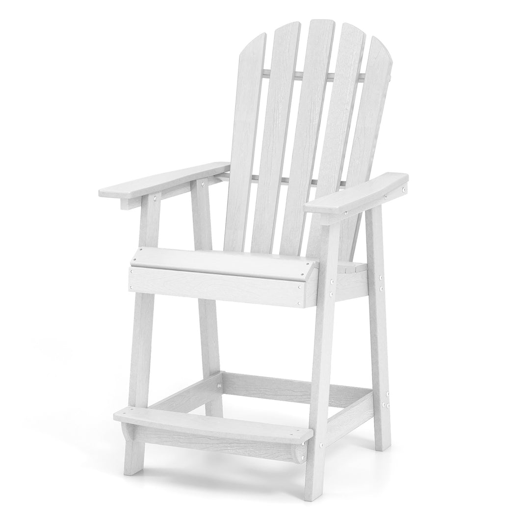Gymax Tall Bar Stool HDPE Chair with  Armrest Footrest Home Indoor Outdoor Patio White