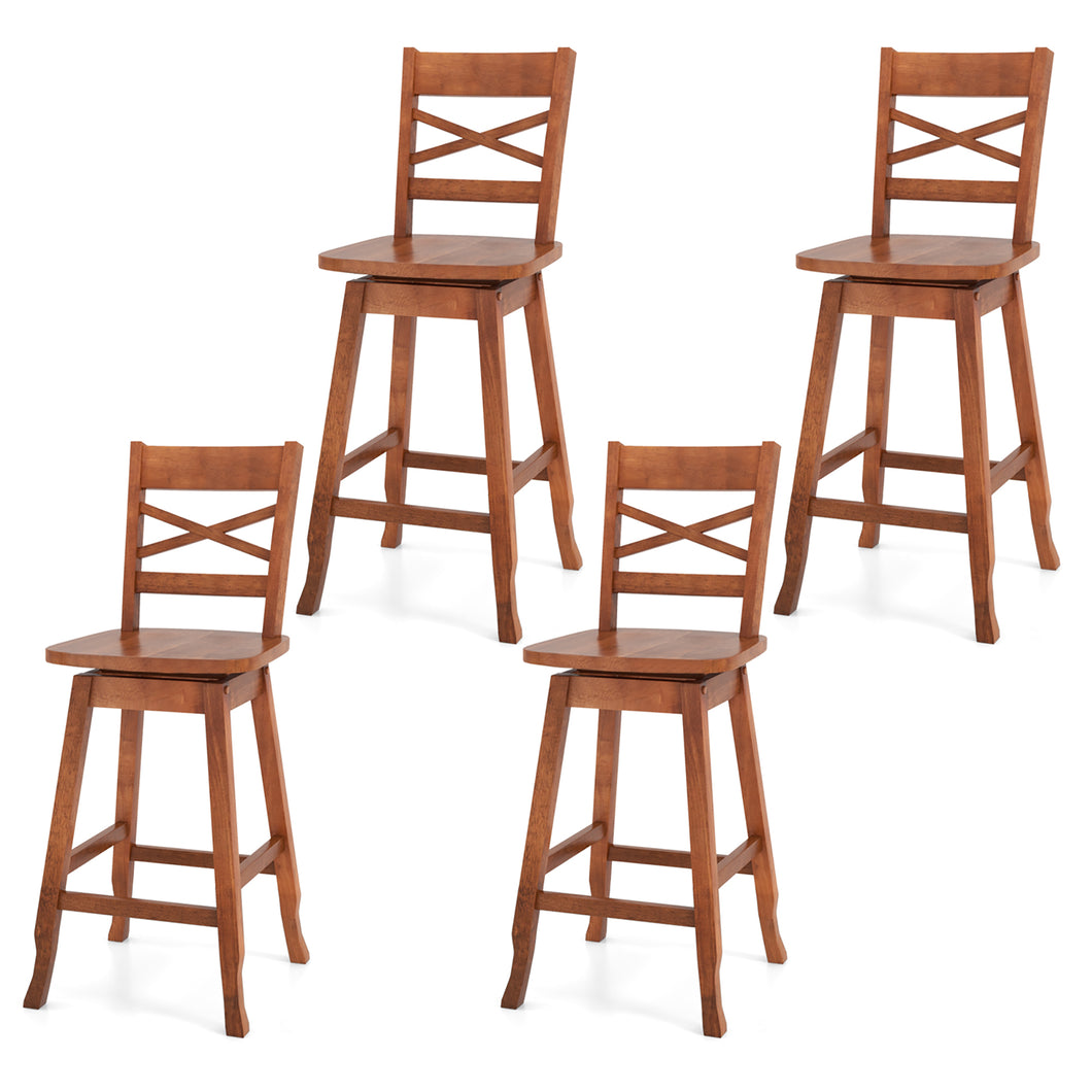 Gymax 4PCS 24'' Counter Height Rubber Wood Stool Swivel Bar Stool with  Inclined Backrest