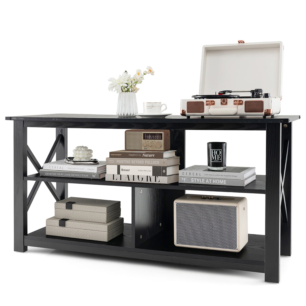 Gymax Modern Entertainment Center Farmhouse TV Stand for TV's up to 55''w/ Open Shelves Black