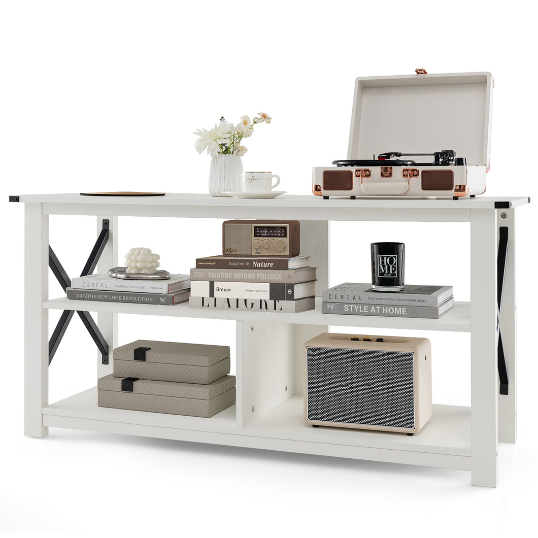 Gymax Modern Entertainment Center Farmhouse TV Stand for TV's up to 55''w/ Open Shelves White