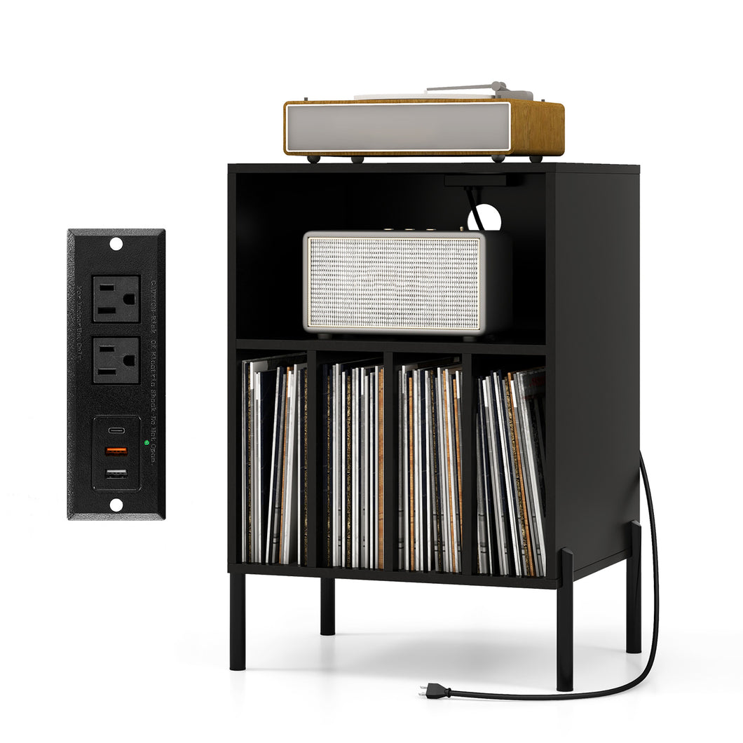 Gymax Record Player Stand w/ Charging Station 5 Storage Compartments Anti-toppling Kits