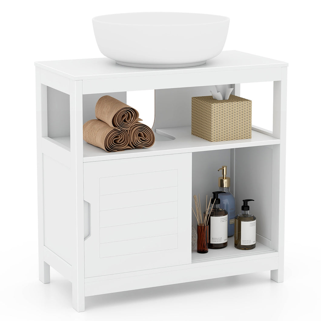 Gymax Under Sink Vanity Cabinet w/ U-shaped Cut-out Design 2 Sliding Door w/ Handle