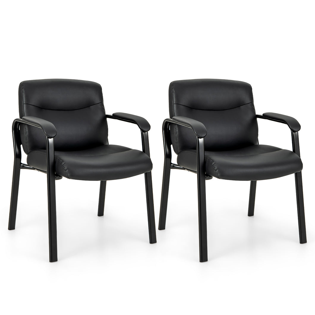 Gymax Set of 2 Waiting Room Chair No Wheels w/ Padded Armrests Guest Chair for Meeting