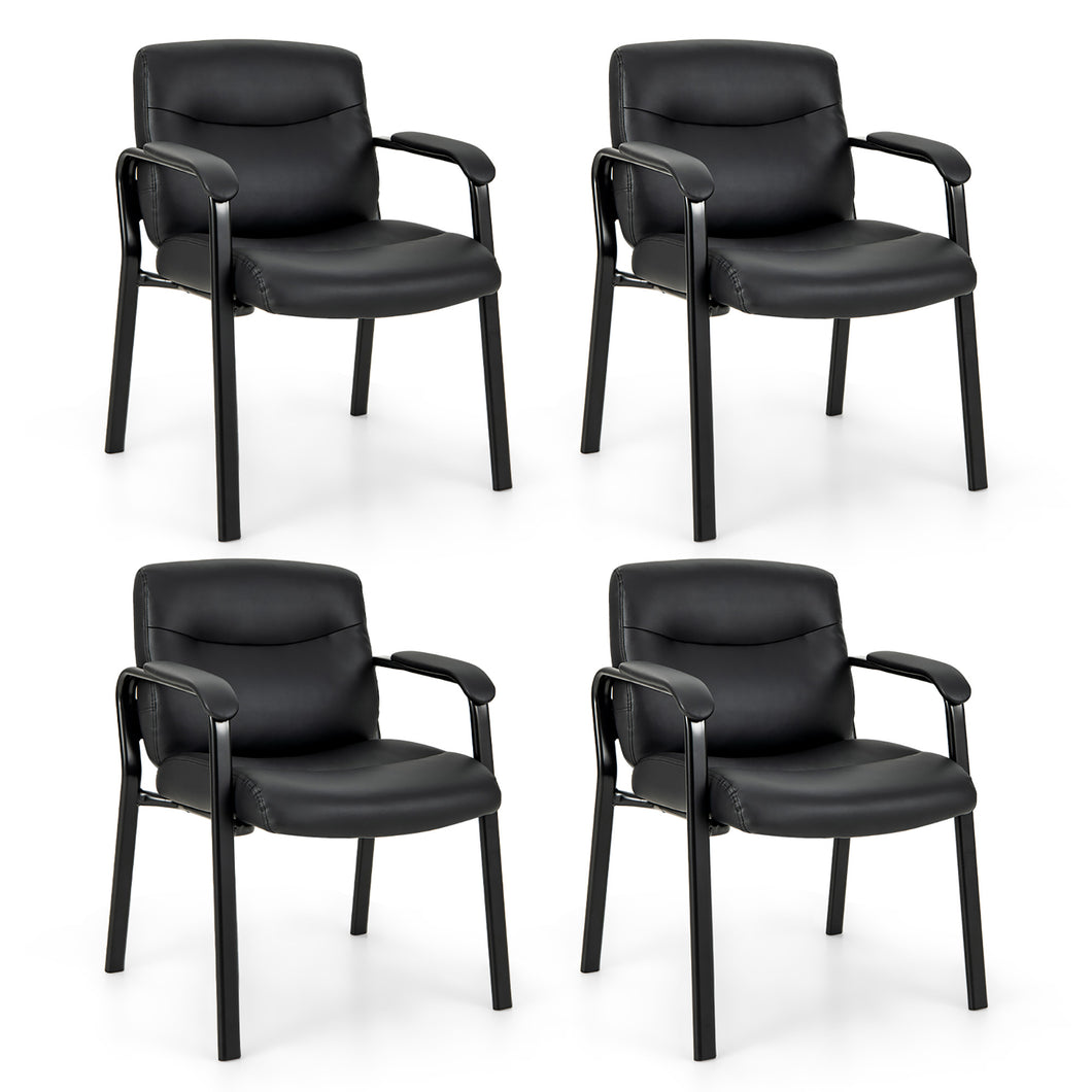 Gymax Set of 4 Waiting Room Chair No Wheels w/ Padded Armrests Guest Chair for Meeting