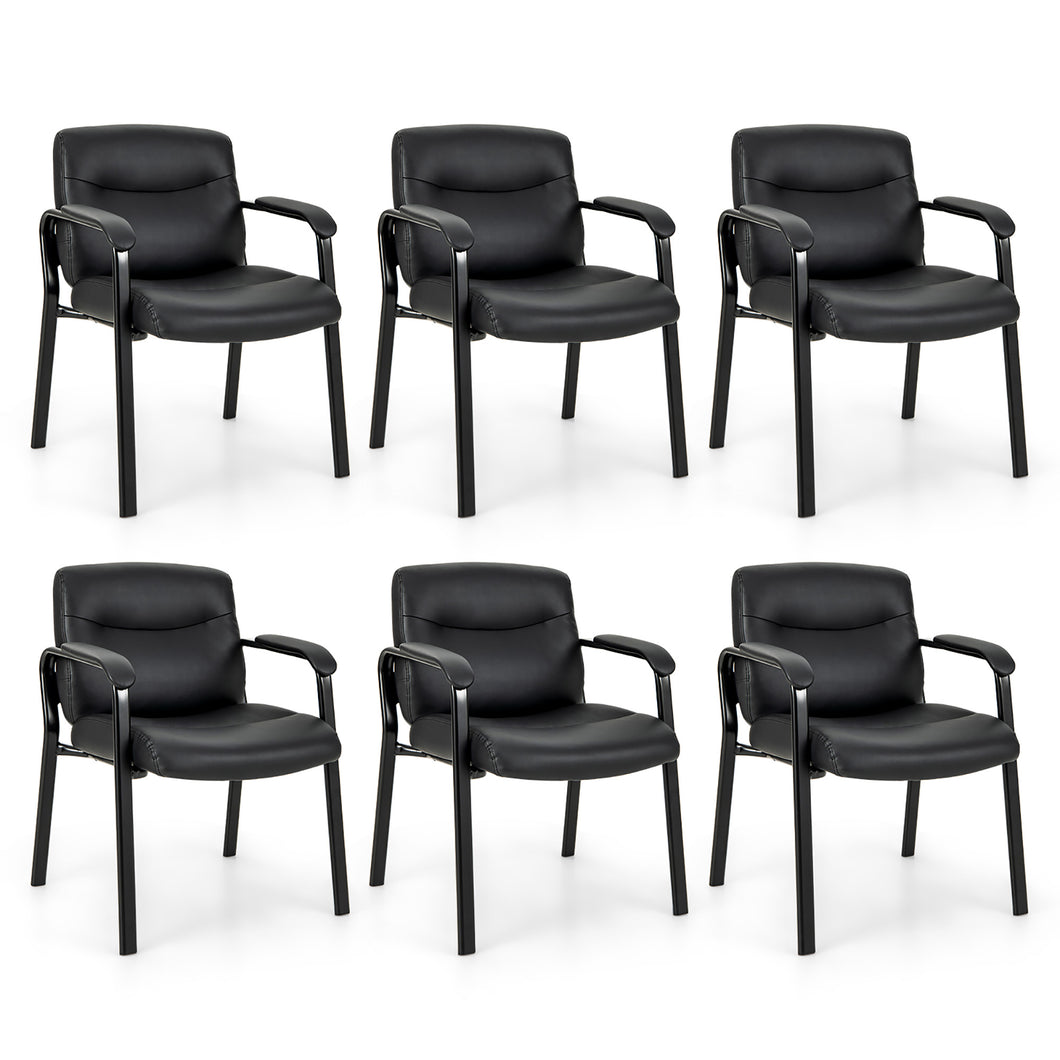 Gymax Set of 6 Waiting Room Chair No Wheels w/ Padded Armrests Guest Chair for Meeting
