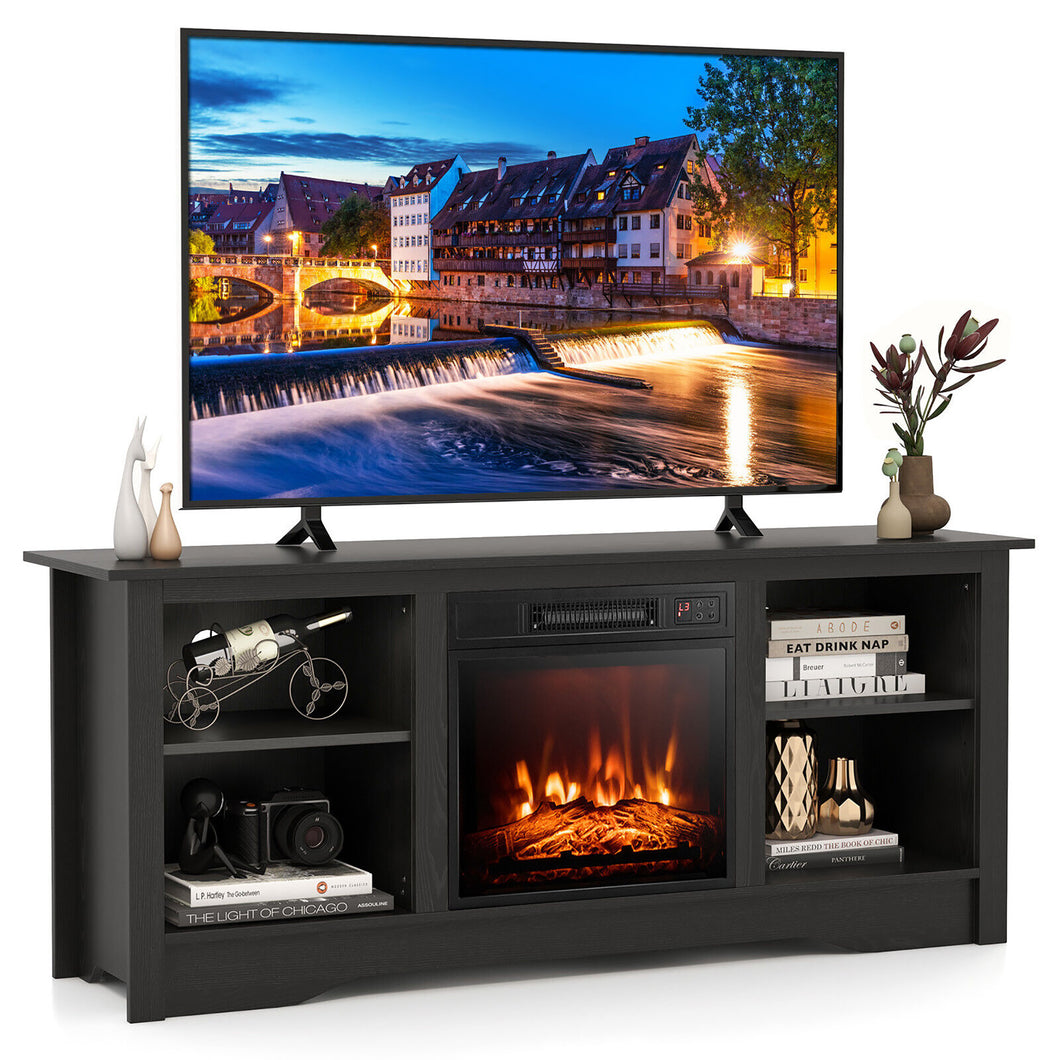 Gymax 58'' TV Stand with 18'' Electric Fireplace Heater 3-Adjustable Shelves for 65'' TV