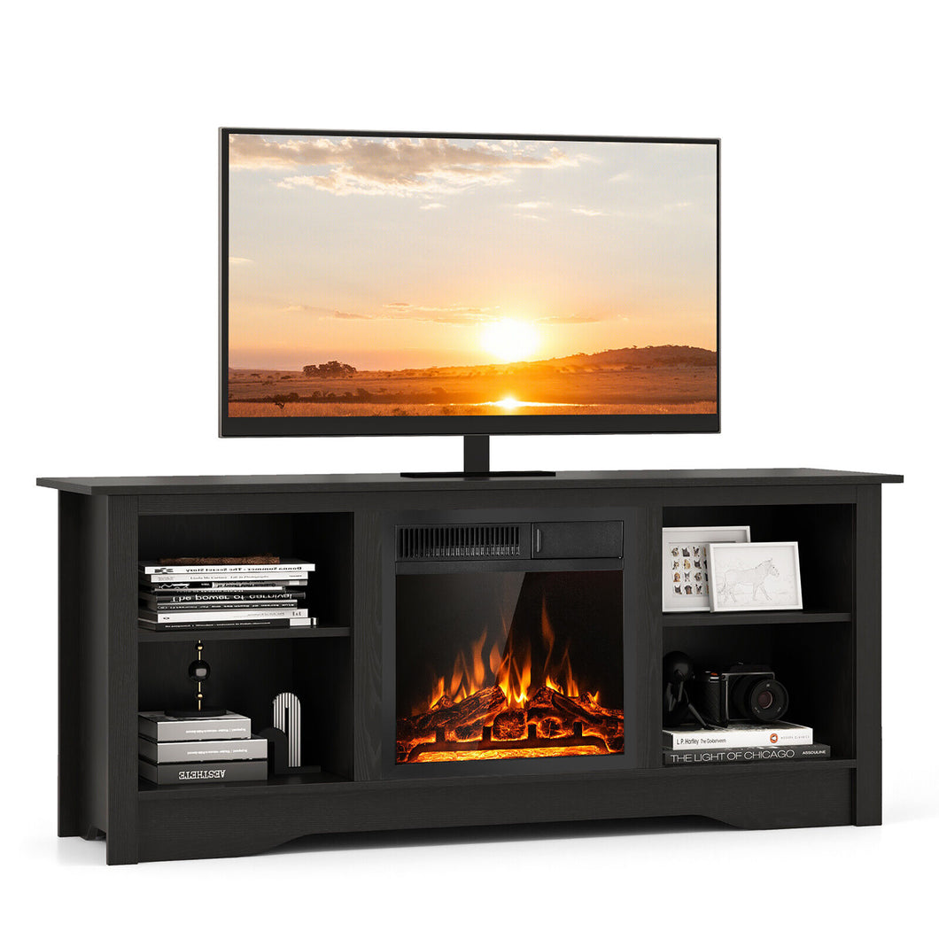 Gymax Fireplace TV Stand for 65'' Flat Screen TV w/ 18'' Electric Fireplace Heater