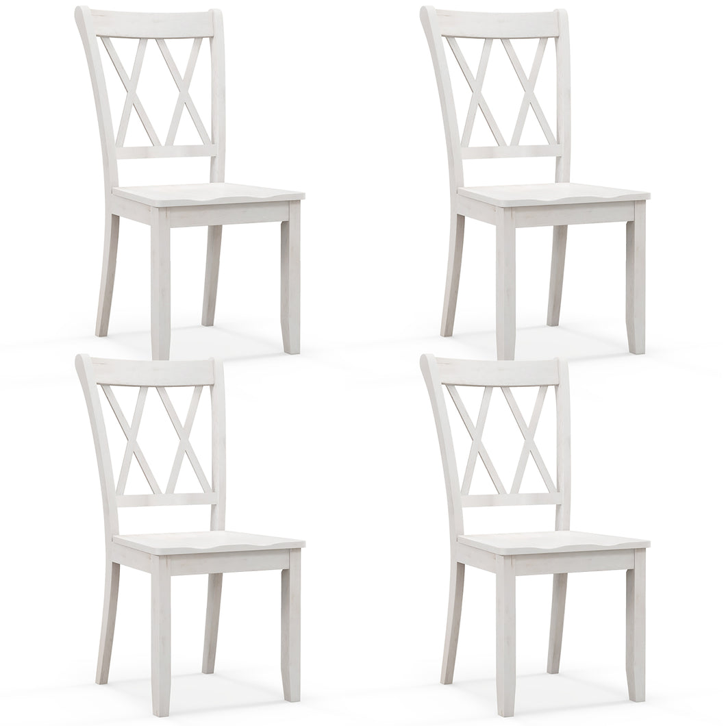 Gymax Solid Wood Dining Chair Set of 4 Armless Kitchen Chairs w/ Rubber Wood Frame Cross Back