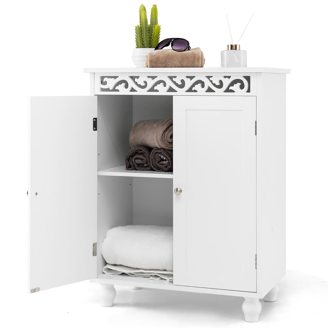 Gymax Bathroom Cabinet Floor Storage Organizer w/ Anti-Tipping Kits Adjustable Shelf