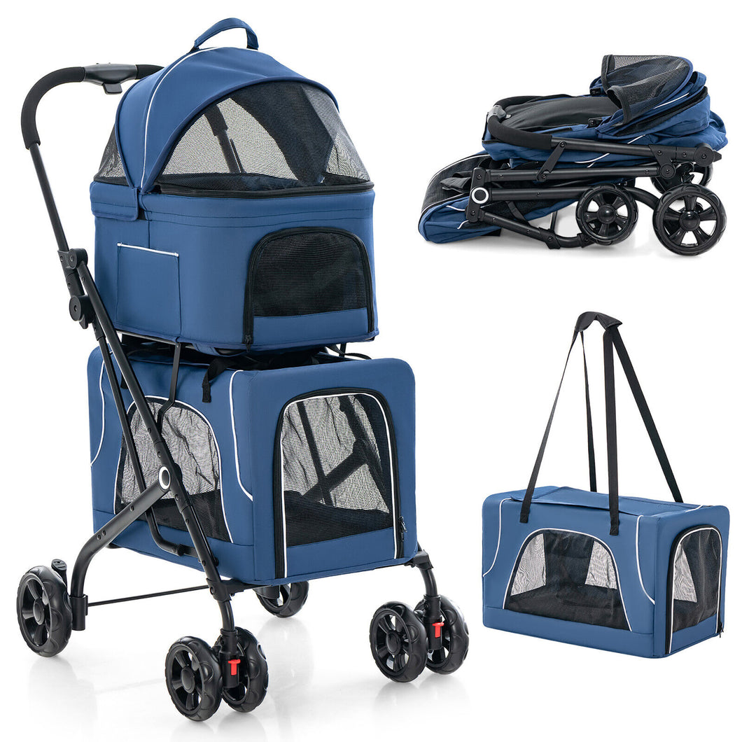 Gymax Double Pet Stroller for 2 Dogs or Cats w/ 2 Detachable Carriers Safety Belt Blue