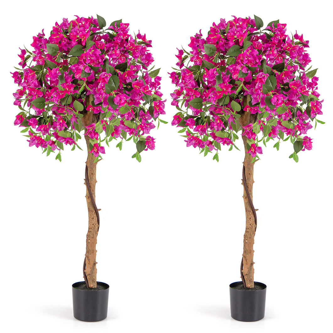 Gymax 2PCS 53'' Artificial Azalea Tree Floral Plant w/ Red Azalea Flowers Nursery Pot