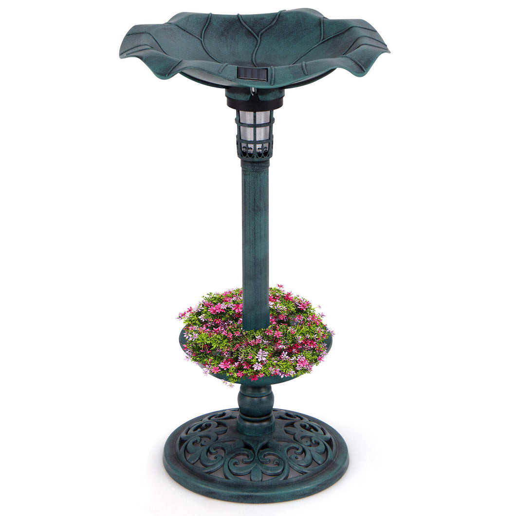 Gymax Solar Bird Bath Standing Pedestal Birdbath & Feeder Combo w/ Lotus Leaf Bowl Bronze