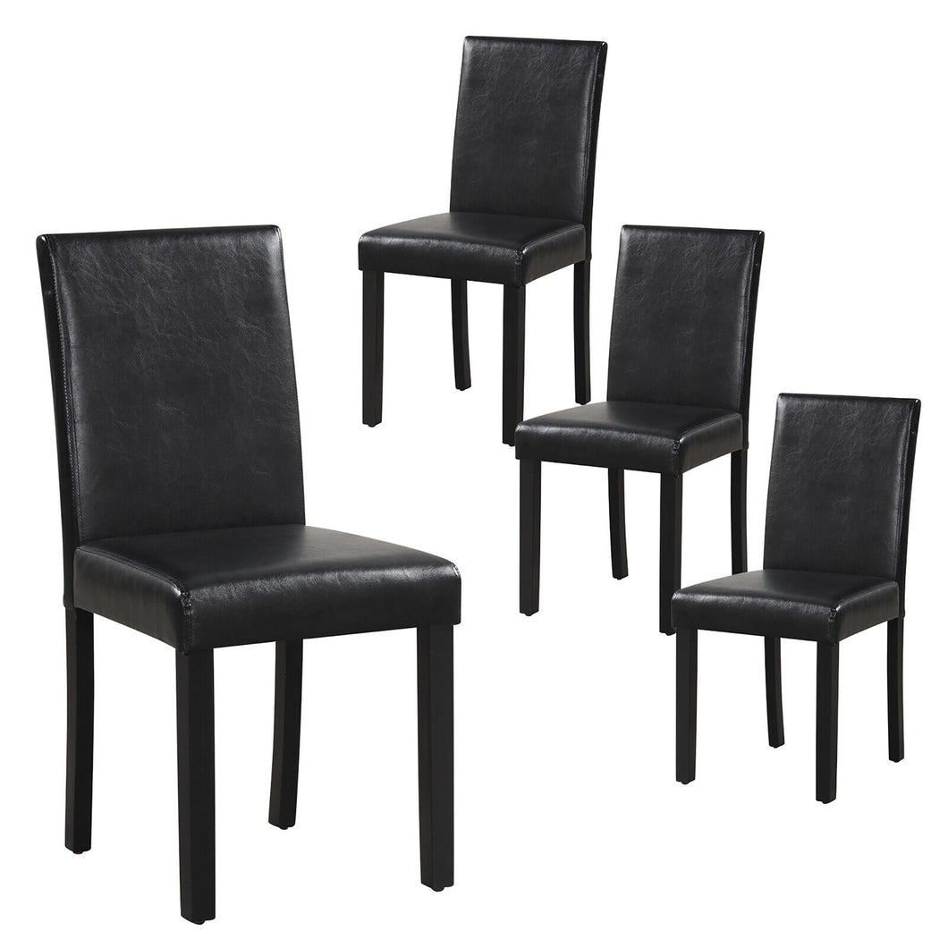 Gymax Dining Chair Set of 4 w/ Acacia Wood Frame & Rubber Wood Legs Padded Backrest Black