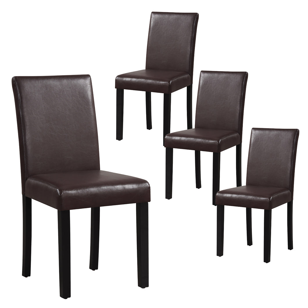 Gymax Dining Chair Set of 4 w/ Acacia Wood Frame & Rubber Wood Legs Padded Backrest Brown