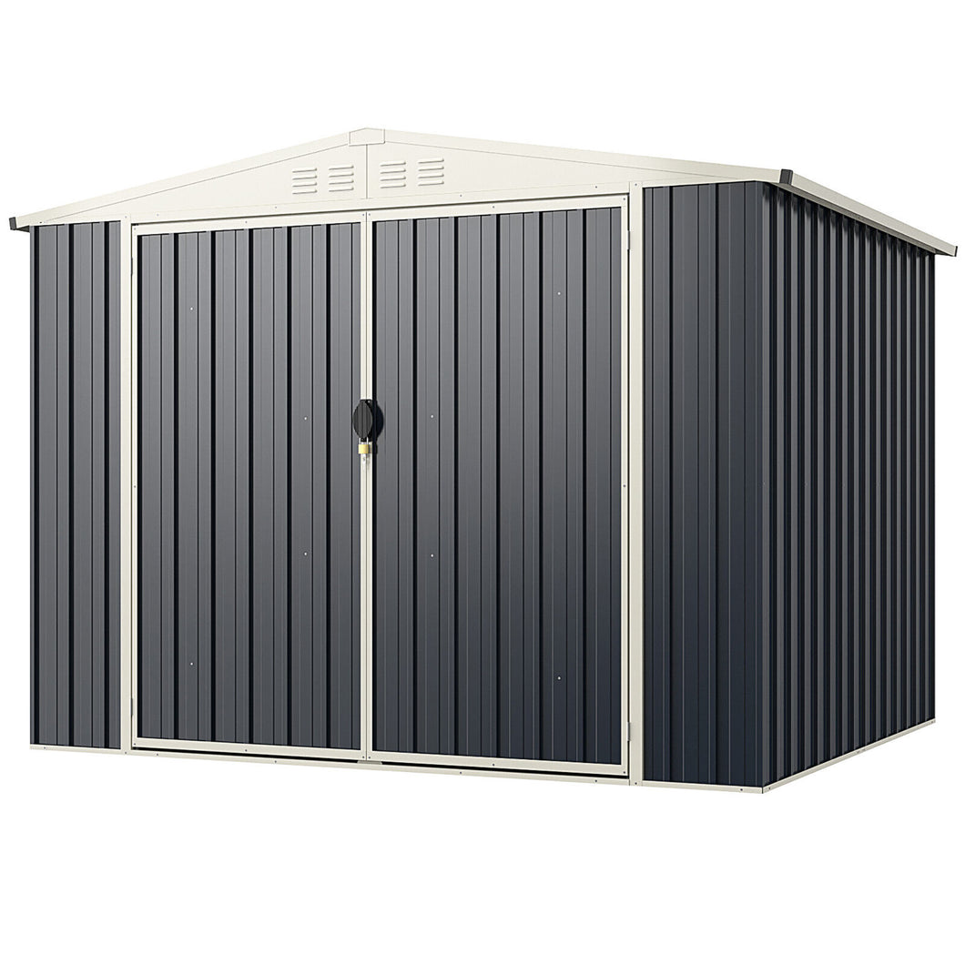 Gymax 8 x 6.3 FT Metal Outdoor Storage Shed w/ Lockable Door Pitched Tool Shed Roof