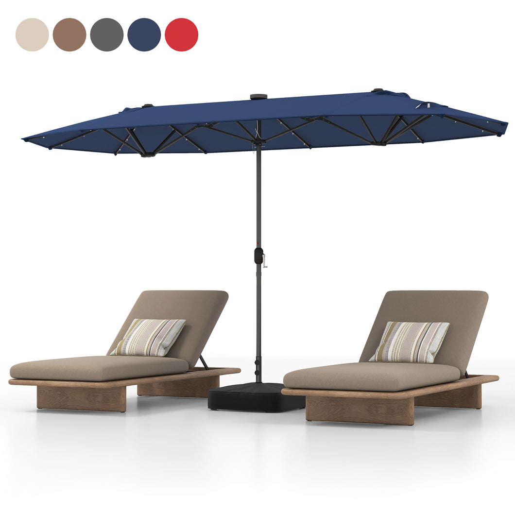 Gymax 13 FT Patio Umbrella Double-Sided Market Umbrella w/ 36 Solar-Powered LED Lights Navy