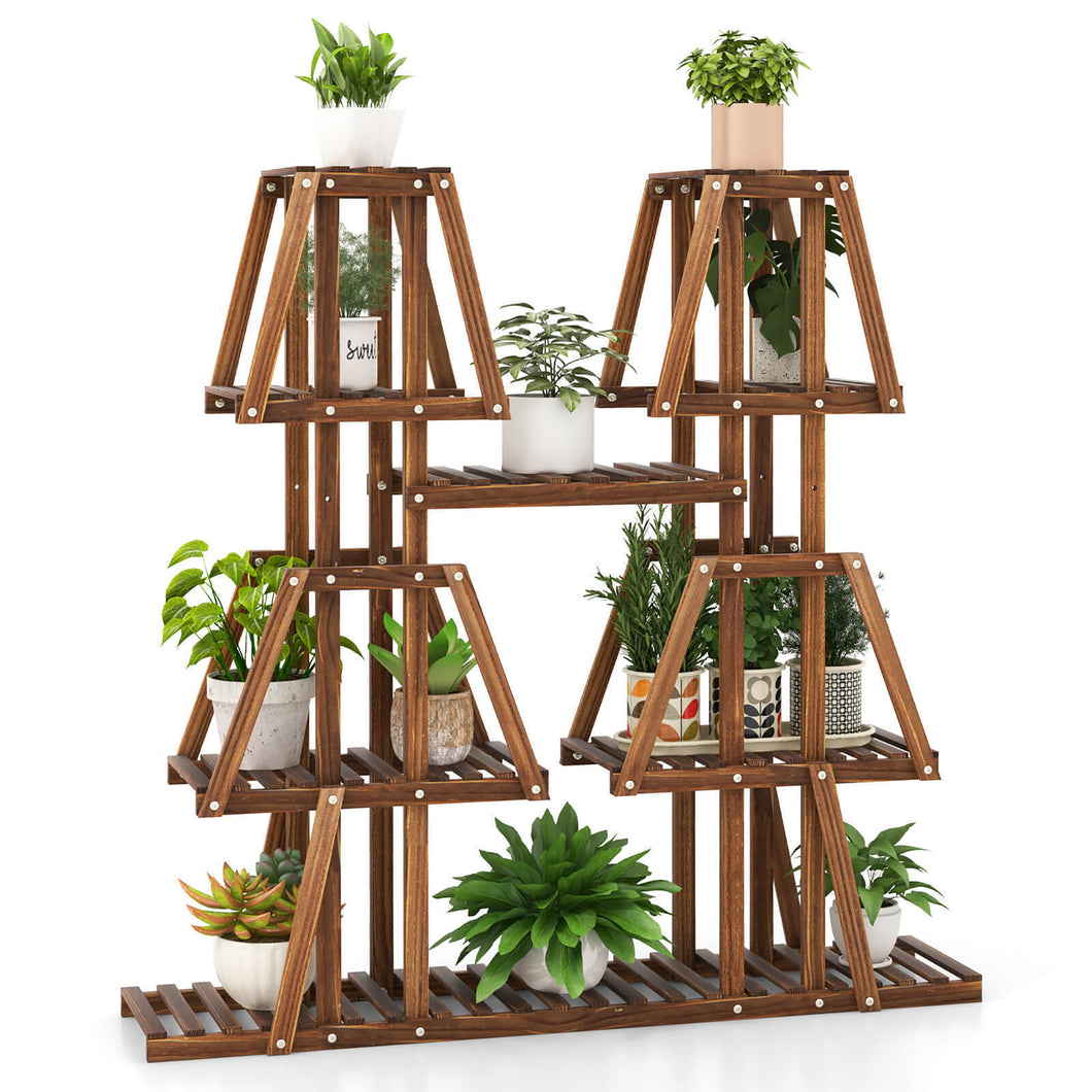 Gymax 5-Tier Wood Plant Stand 10 Pots Plant Display Rack Tall Corner Plant Organizer
