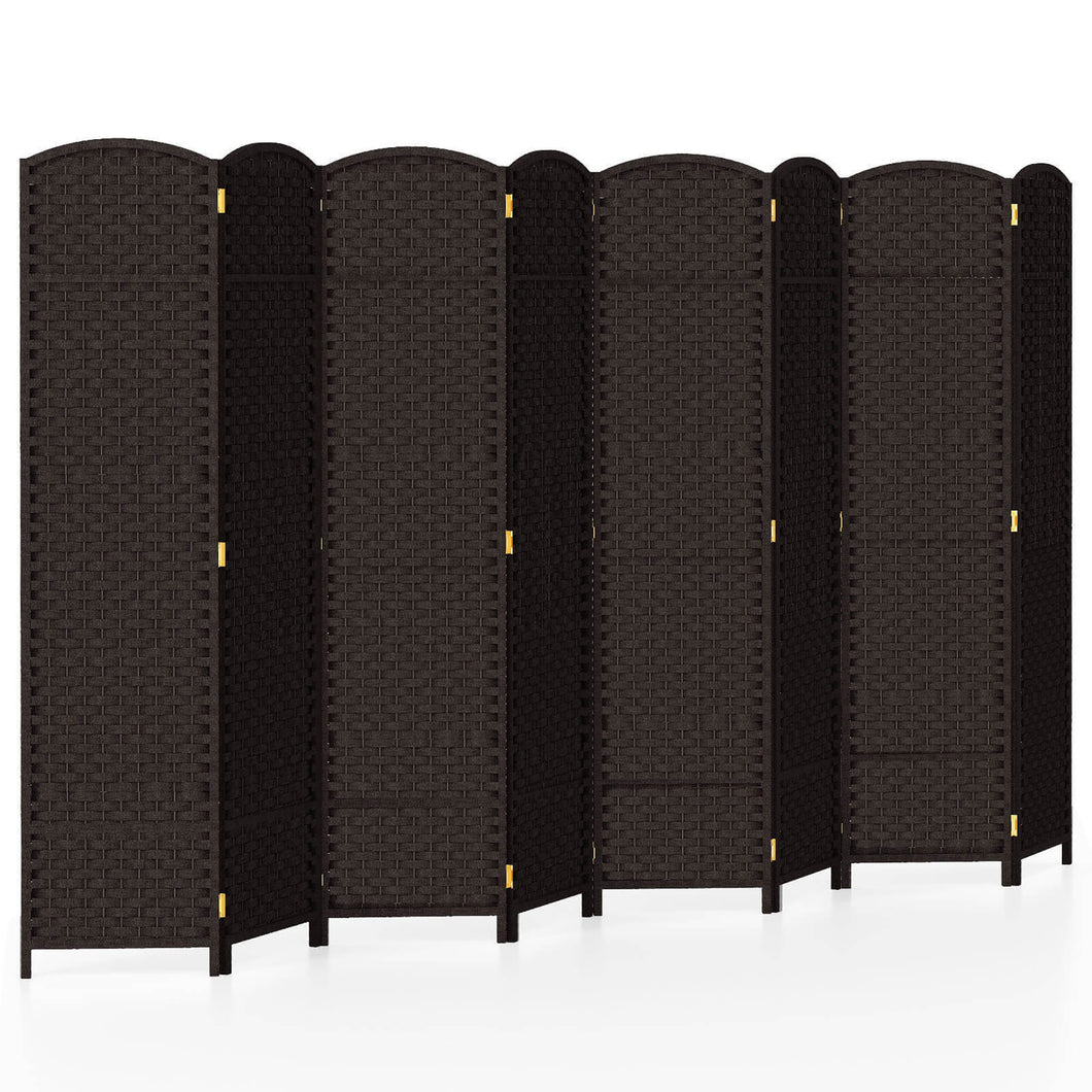 Gymax 8-Panel Folding Room Divider Privacy Screen w/ Hand-woven Texture & Wood Frame Brown