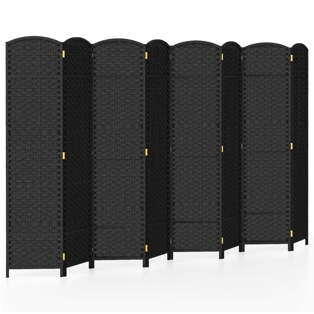 Gymax 8-Panel Folding Room Divider Privacy Screen w/ Hand-woven Texture & Wood Frame Black