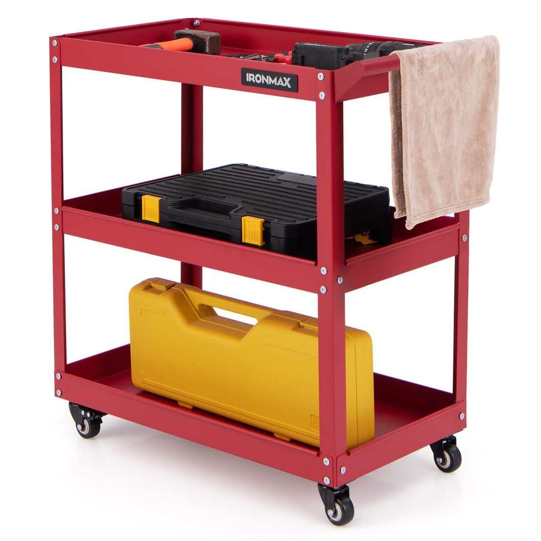 Gymax 3-Tier Rolling Tool Cart w/ 3 Spacious Shelves 4 Universal Wheels w/ 2 Brakes Red