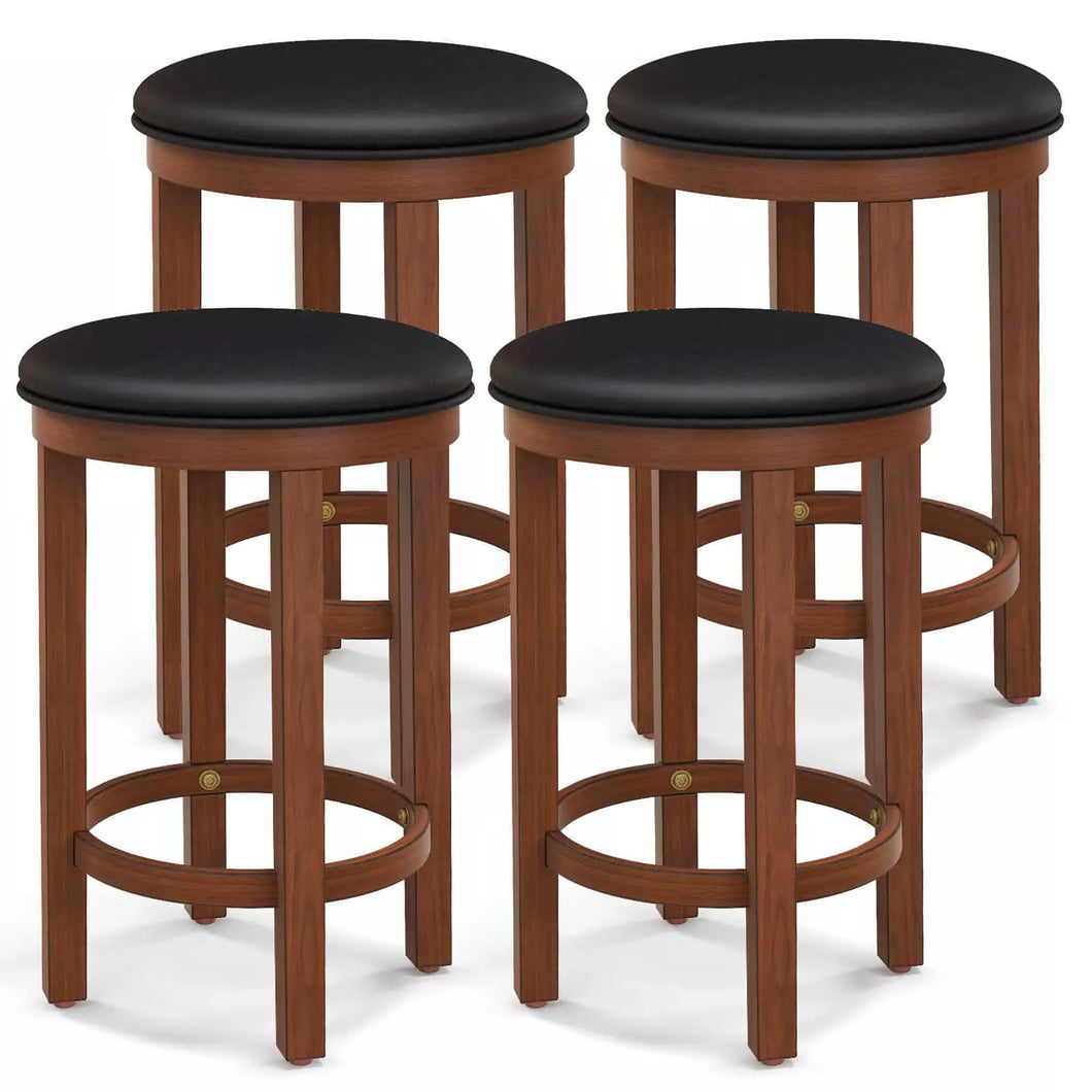 Gymax Upholstered Bar Stool Set of 4 25'' Counter Height Bar Chairs w/ Padded Cushion Black & Walnut