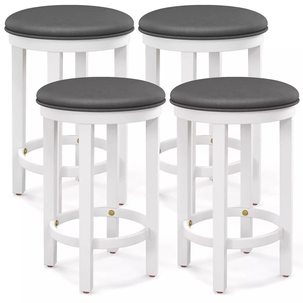 Gymax Upholstered Bar Stool Set of 4 25'' Counter Height Bar Chairs w/ Padded Cushion White & Grey
