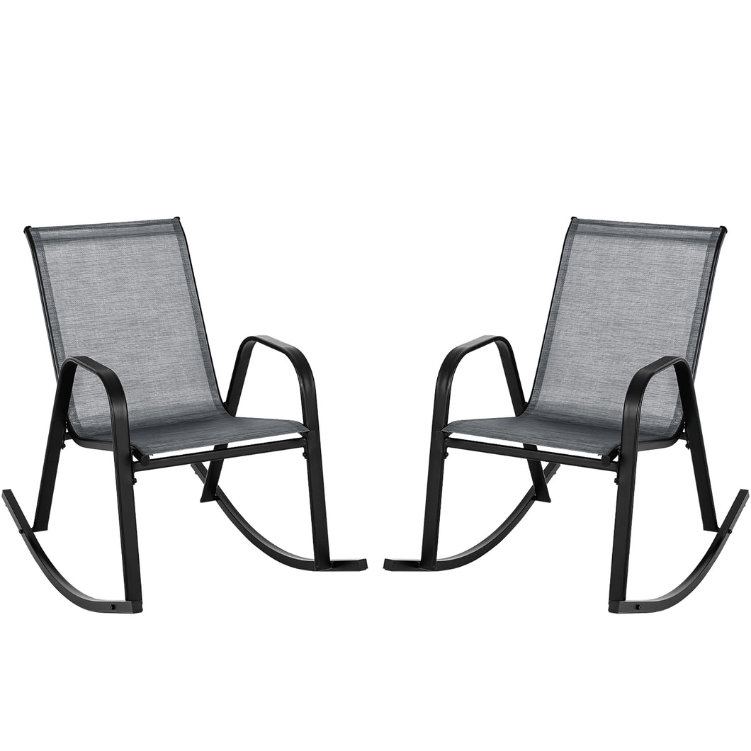 Gymax 2pcs Patio Rocking Chair Heavy-Duty Metal Rocker Outdoor Anti-Slip Gray